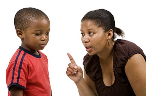 Mom talking to son